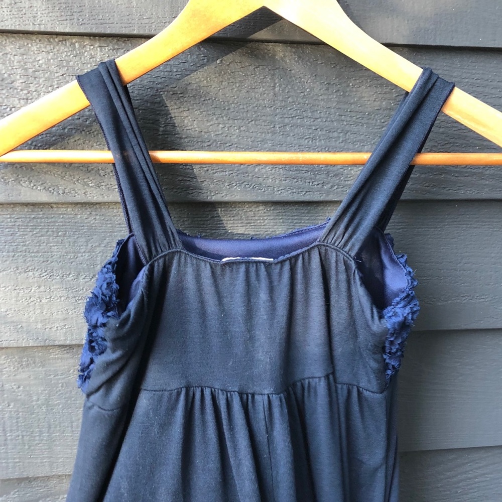 Girls Navy Rose Bud Sleeveless High-Low Dress - Picture 4 of 7